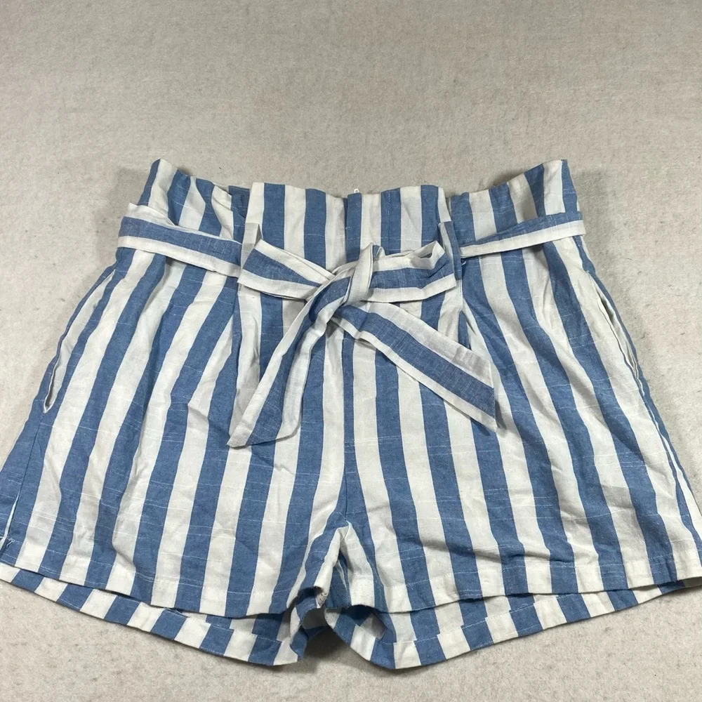 Linen Lux Linen Belted Striped Walking Shorts HIGH Rise Summer Beach Comfty - Picture 7 of 7